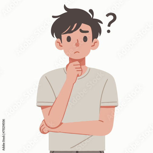 People have curious expressions and question marks are floating around their heads. flat design style vector illustration.