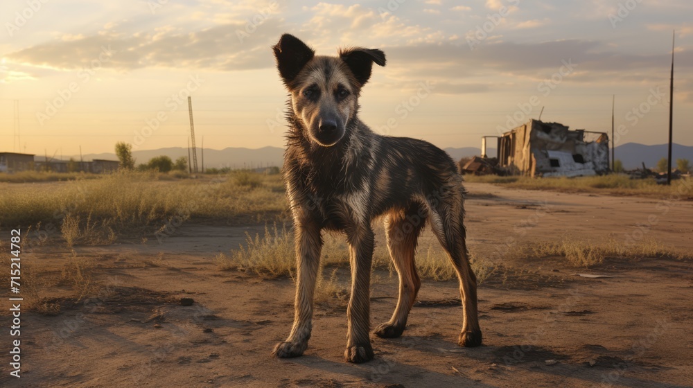 Lost dog in the country. Cute homeless animal. AI Generated Lost dog in the country. Cute homeless animal. AI Generated