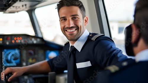 A pilot in a cockpit looking at the camera with confidence , pilot, cockpit, confidence