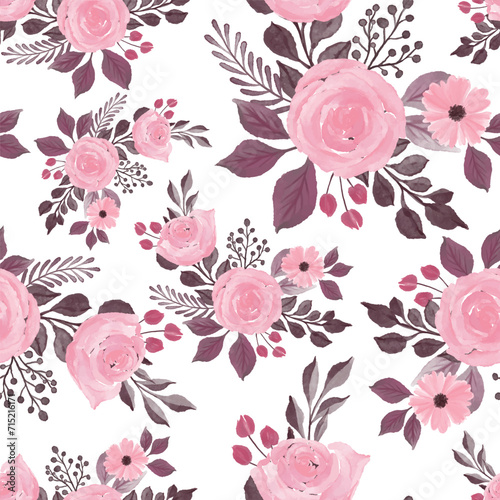 seamless pattern of pink rose bouquet