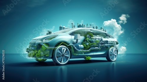 Modern car powered by renewable electricity generation. photo