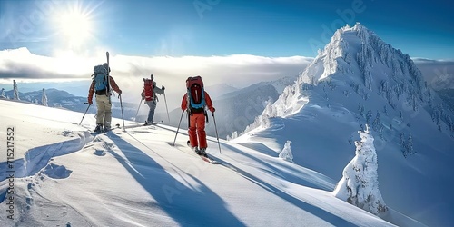 Ski adventure in snowy terrain hiker embracing hiking in winter wonderland, snow covered travel nature mountains calling people to sport cold trek in extreme landscape man active white forest