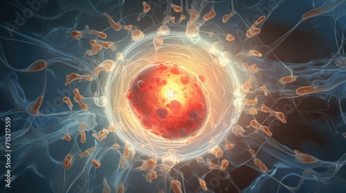 A closeup view of the inner cell mass within a human blastocyst, a key component in the growth and development of a potential human life.