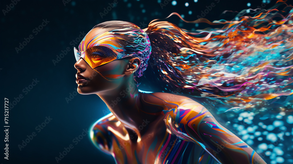 Naklejka premium competitive swimmer in a holographic 3D illustration