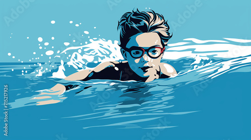 a line art of a determined child learning to swim