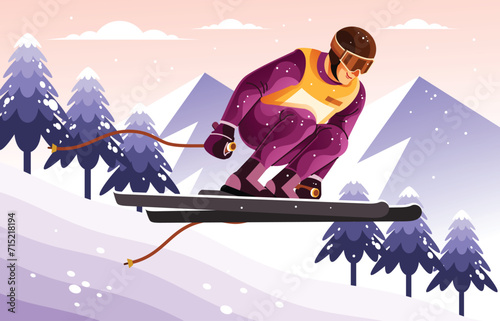 Downhill Skiing Illustration #715218194