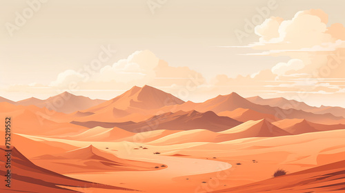 A flat illustration of a minimal desert scene  monochromatic color scheme