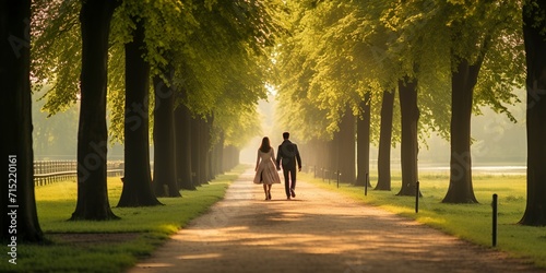 A romantic stroll along a tree,lined path in the golden hour , romantic stroll, tree,lined path, golden hour
