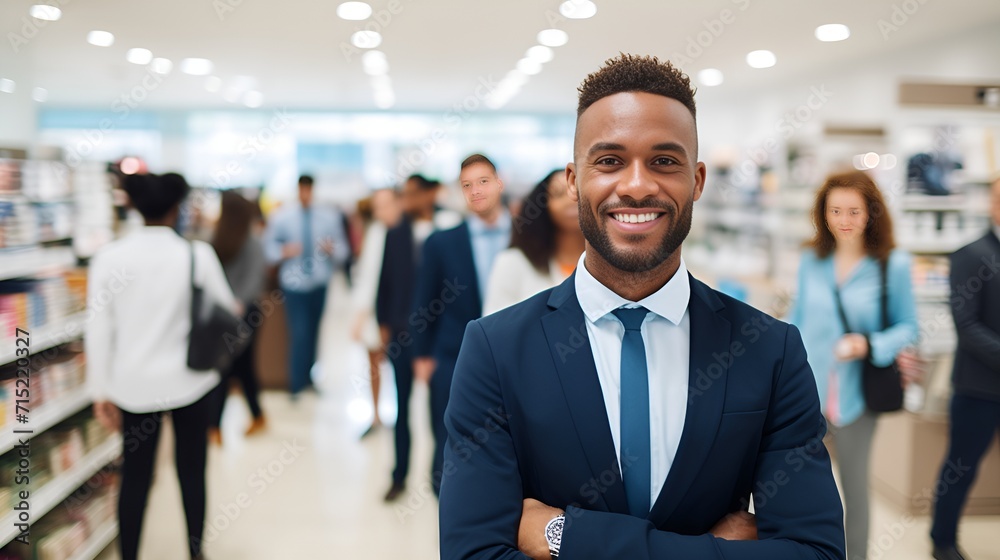 A salesperson in a retail store looking at the latest products , salesperson, retail store, latest products