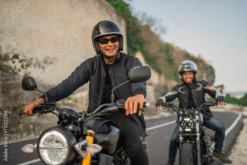 fun journey of indonesian bikers riding motorbike traveling outdoors