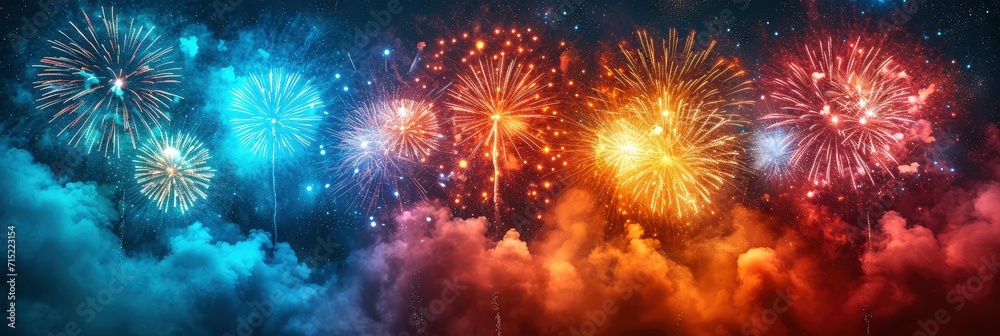 Brightly Colorful Fireworks Salute Various Colors, Background HD, Illustrations