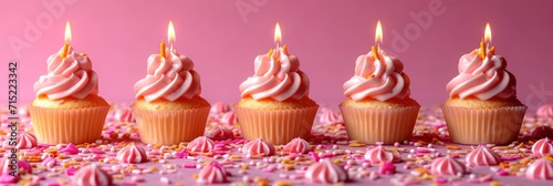 Burning Golden Birthday Candles On Pink, Background HD, Illustrations