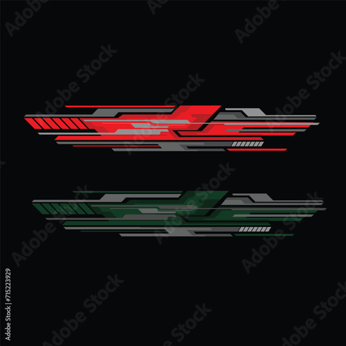 Race car lines. Sport stripes vinyl stickers, racing vehicle tuning and speed line vector 