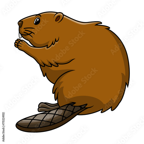 Cartoon funny beaver pose sitting