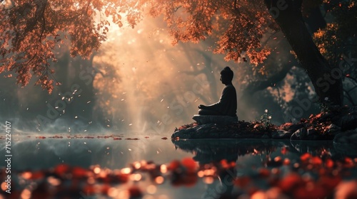 The soothing sound of rustling leaves and chirping birds in the background as you sink deeper into meditation.