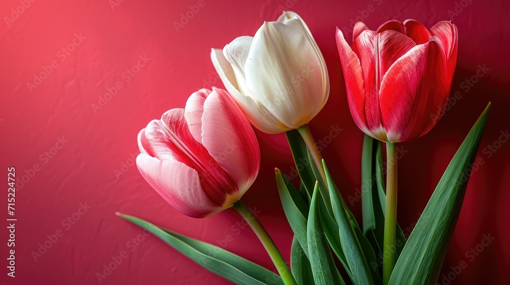The tulip series has a fresh and elegant color scheme, copy space and backdrop, red background
