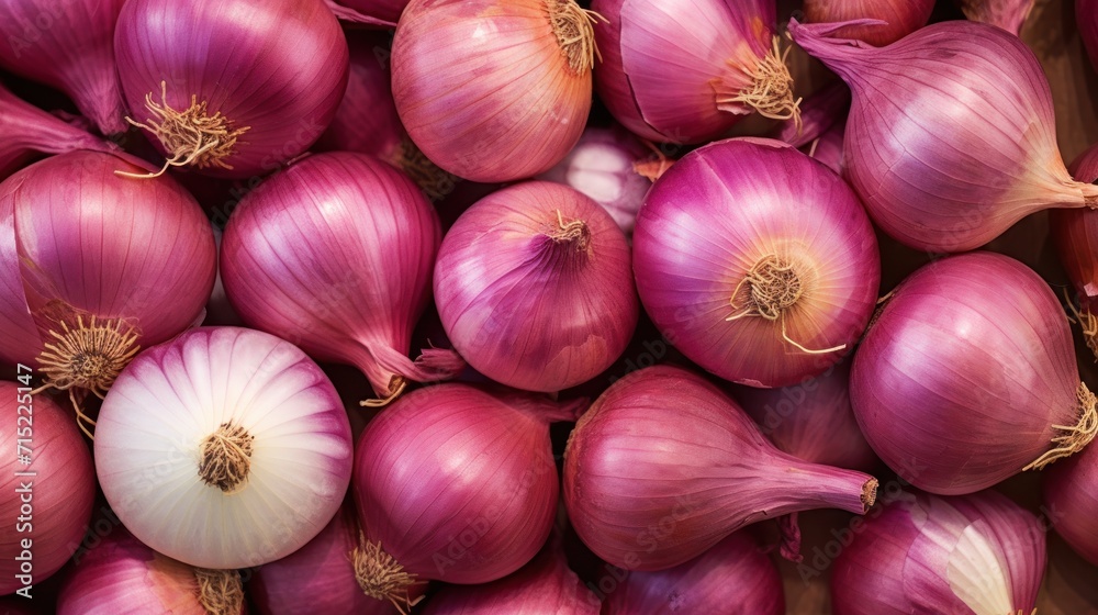 Full Frame Shot Of Purple Onions. Fresh whole purple onions.
