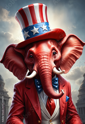 Red elephant wearing a top ...