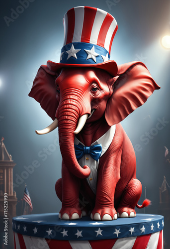 Red elephant wearing a top ...