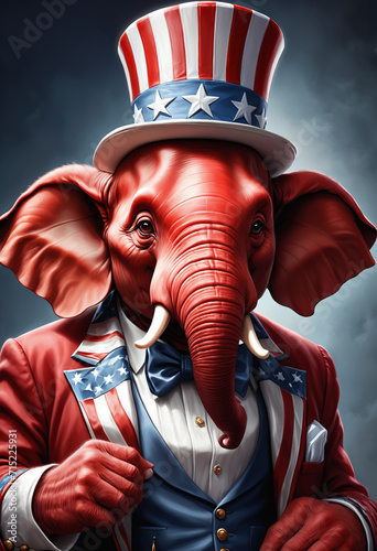 Red elephant wearing a top ...