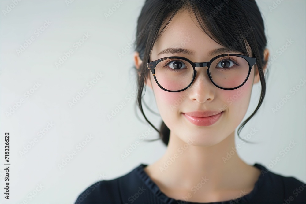 メガネをかける笑顔の日本人女性のポートレート(白背景・メガネ・めがね・レーシック・視力矯正・眼科) メガネをかける笑顔の日本人女性のポートレート(白背景・メガネ・めがね・レーシック・視力矯正・眼科)