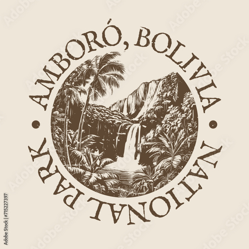 Amboró, Samaipata, Bolivia Illustration Clip Art Design Shape. National Park Vintage Icon Vector Stamp. photo