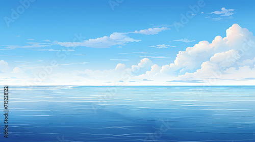A line art illustration of a calm seascape, where the horizon line blends seamlessly