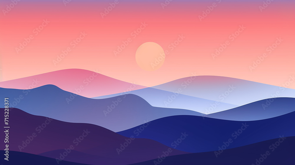 an art of a simple, abstract representation of a hill under a twilight sky,