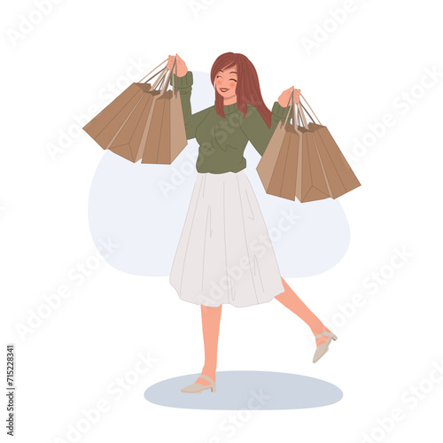 Happy Woman enjoy Shopping .Urban Lifestyle