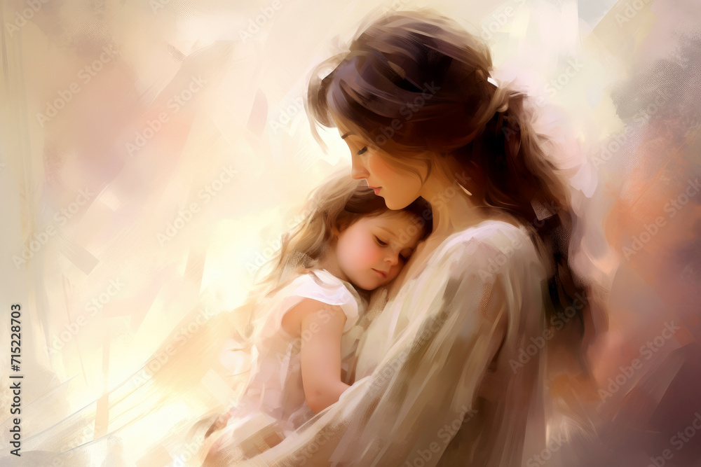 Mother's day - illustration of mom and daughter hugging each other .Generative ai Mother's day - illustration of mom and daughter hugging each other .Generative ai