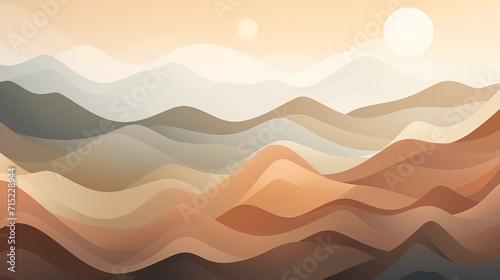 An abstract pattern of minimalist mountain peaks, each layer a gradient of earthy colors photo