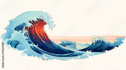 A flat illustration of a minimalist ocean wave, its form and colors reduced to the bare essence