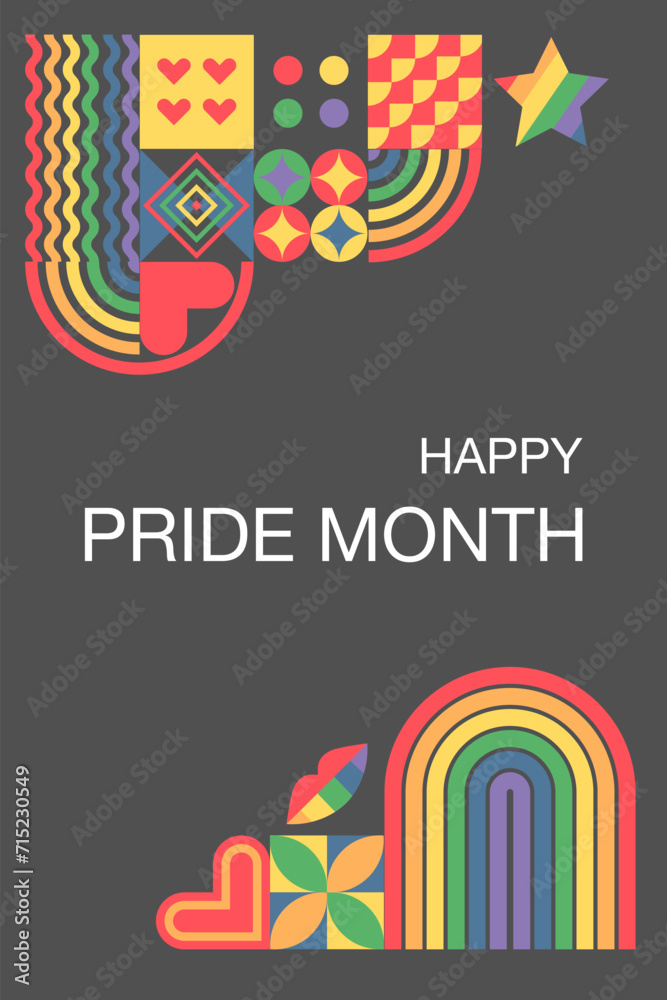 LGBT pride month. LGBT. June. Geometric template,rainbow background . Rainbow symbol of pride. Colorful post template for social media, background, banner, postcard, poster. . Vector illustration LGBT pride month. LGBT. June. Geometric template,rainbow background . Rainbow symbol of pride. Colorful post template for social media, background, banner, postcard, poster. . Vector illustration