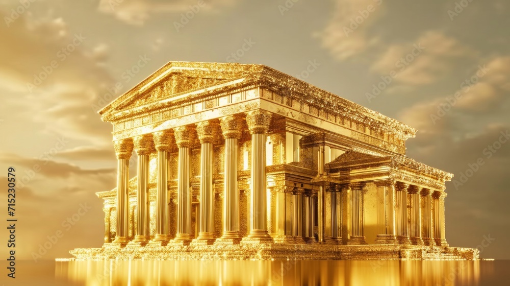 Obraz premium Bank building made of gold, concept for institutional market trading. finance and business concept