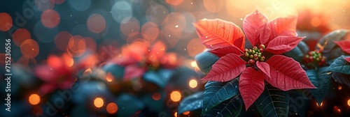 Christmas Flower Poinsettia On Blurred Background, Background HD, Illustrations #715230556