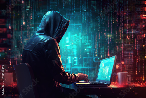 Obraz na płótnie Cyber Security Hacker at Workstation, Generative AI w salonie