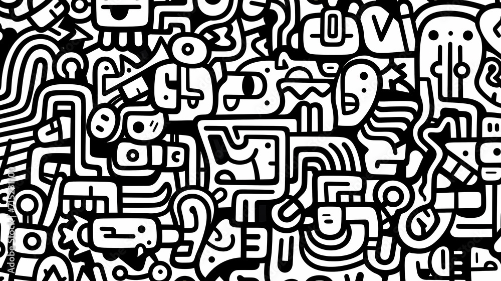 Funny doodle seamless pattern, artistic background