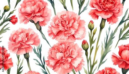 Set of floral bouquet of carnation flowers, Watercolor, spring collection of hand drawn flowers, Botanical plant illustration , elegant watercolor, mother's day, women's day, banner, templates, ai photo