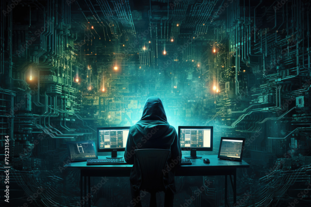 Cyber Security Hacker at Workstation, Generative AI
