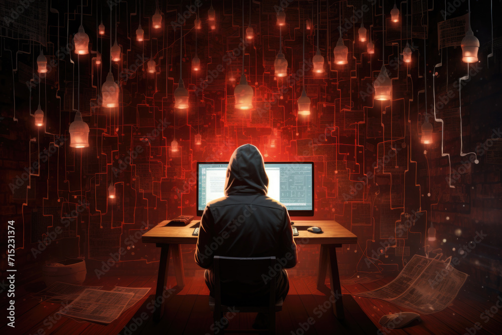 Cyber Security Hacker at Workstation, Generative AI
