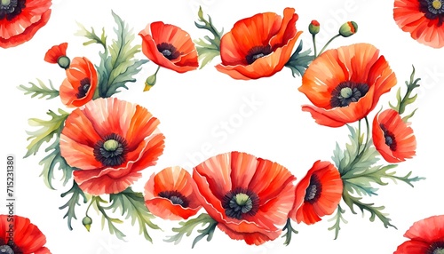 red poppies watercolor delicate drawing of wild flowers in a field on a white background. generative ai  a collection of soft watercolor poppies flowers isolated on a transparent background  abstract