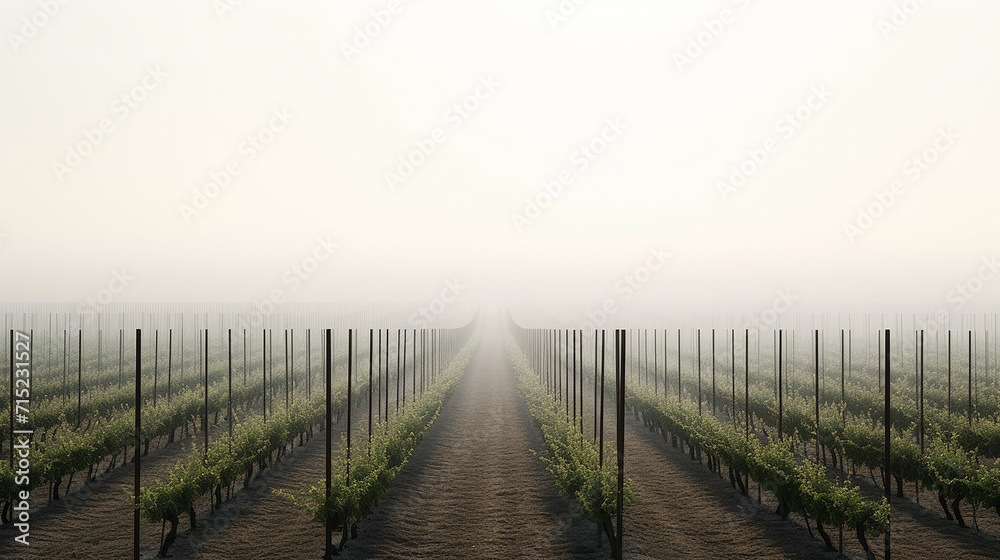 minimalist vineyard. A 3D rendering of a minimalist vineyard, with rows of grapevine
