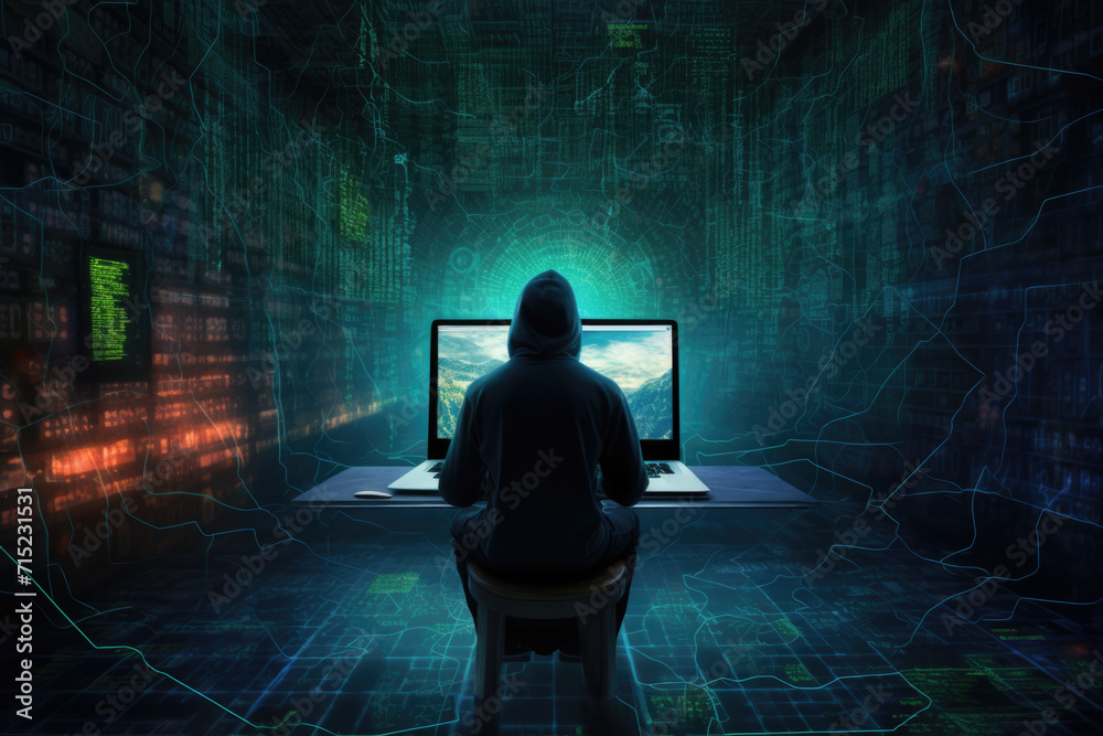 Cyber Security Hacker at Workstation, Generative AI