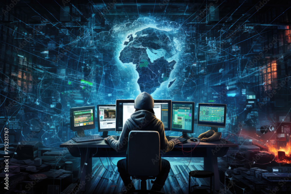 Cyber Security Hacker at Workstation, Generative AI