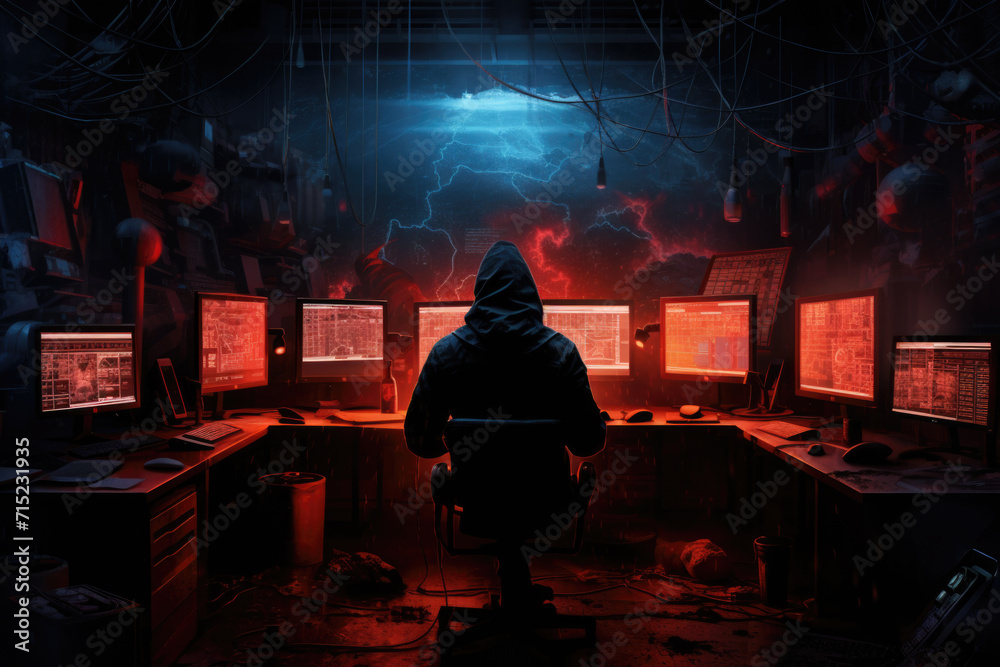 Cyber Security Hacker at Workstation, Generative AI