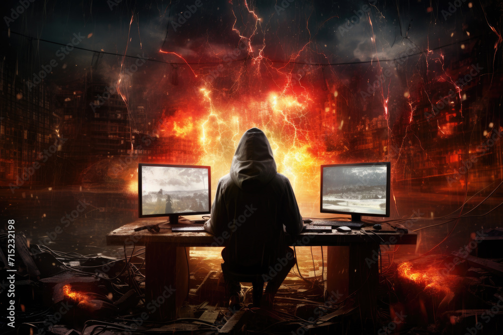 Cyber Security Hacker at Workstation, Generative AI