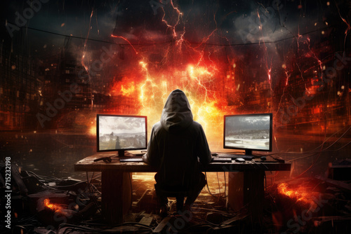 Cyber Security Hacker at Workstation, Generative AI