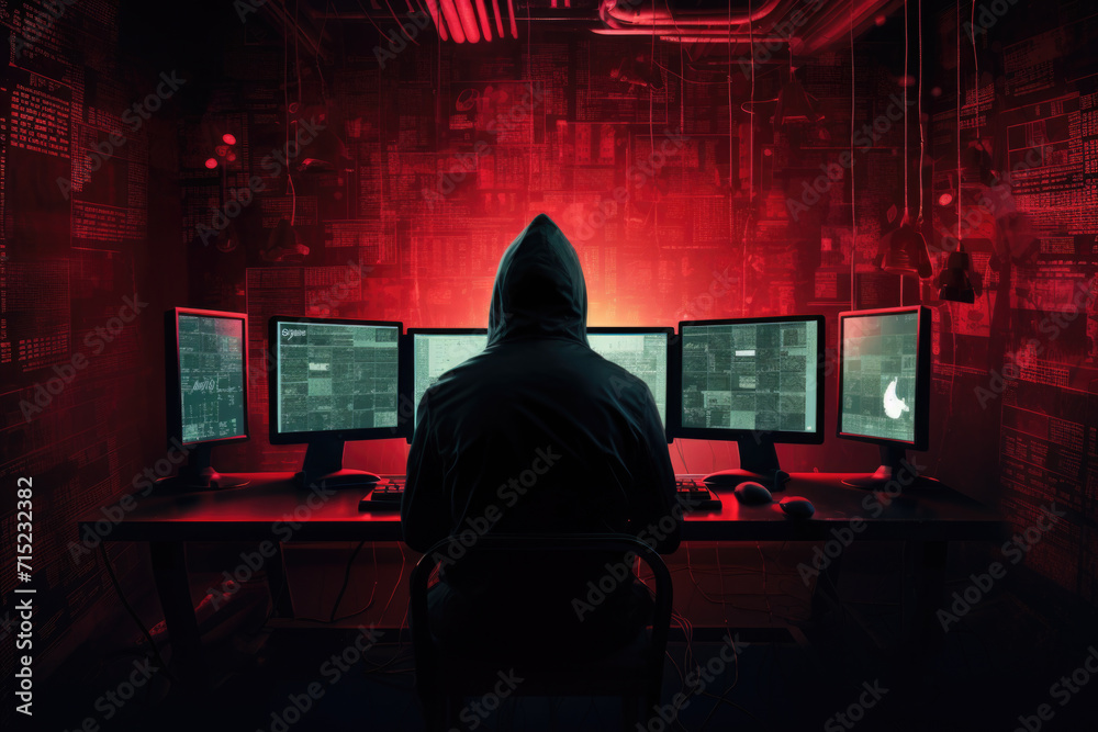 Cyber Security Hacker at Workstation, Generative AI