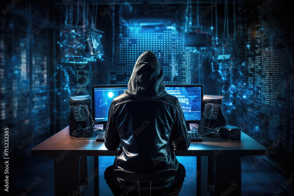Cyber Security Hacker at Workstation, Generative AI