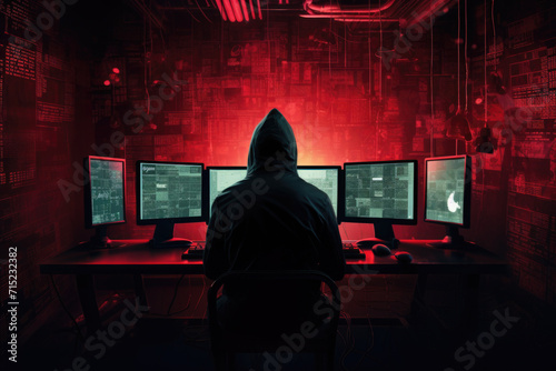 Obraz na płótnie Cyber Security Hacker at Workstation, Generative AI w salonie